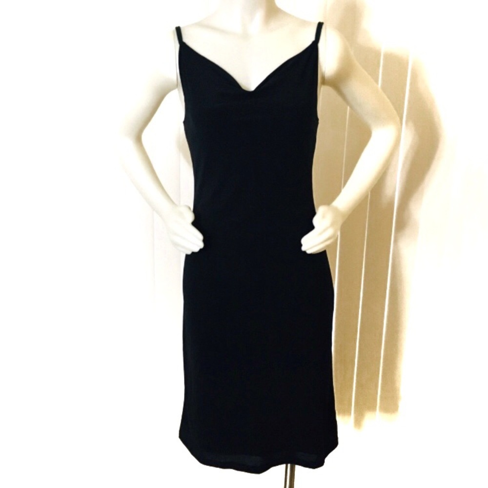 Solid black spaghetti strap V-neck dress